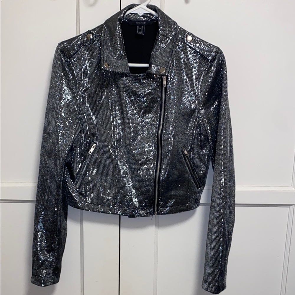 Forever 21 Women's Medium Silver Sequin Jacket